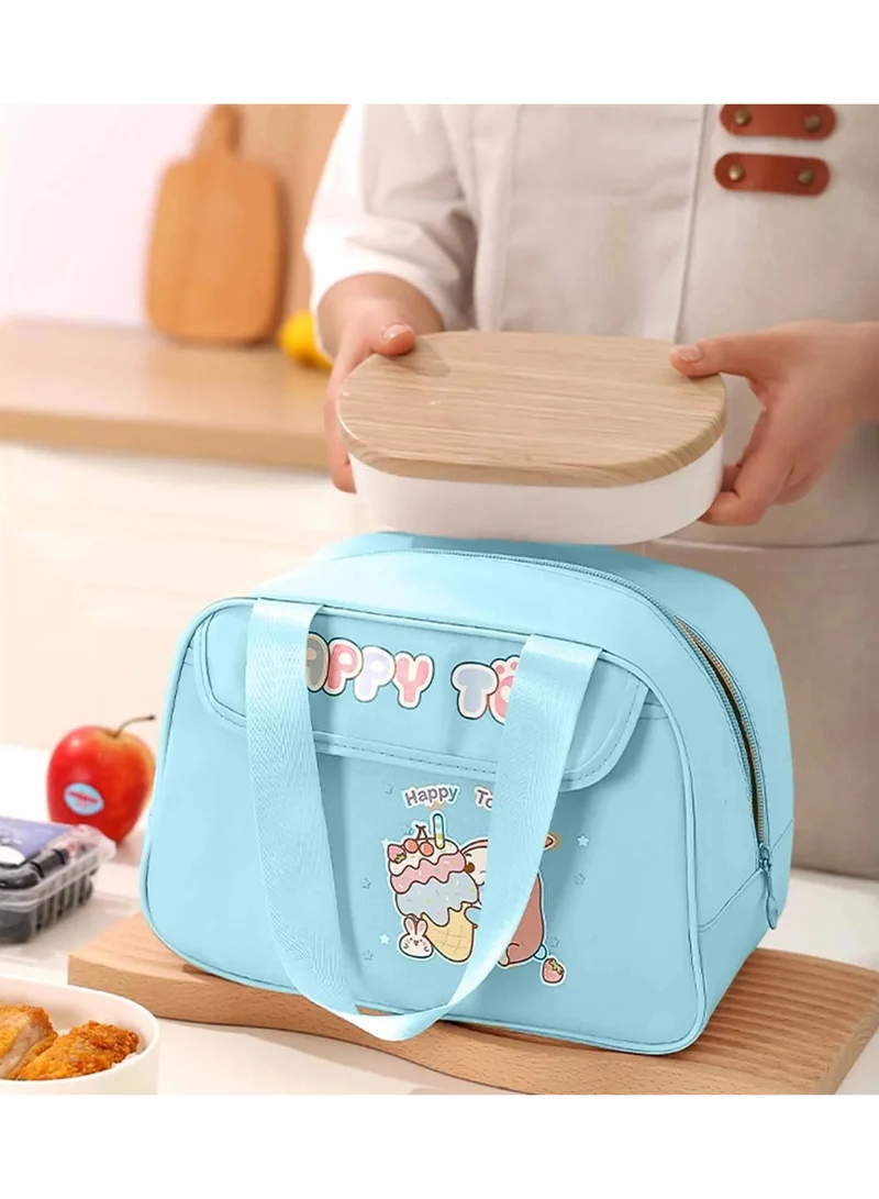 Mobcos Happy Too Design Large Capacity Insulated Lunch Bag Waterproof and Stainproof Meal Tote with Advanced Temperature Retention for Office and School Long Lasting Polyester for Fresh Food and Soup Sky Blue
