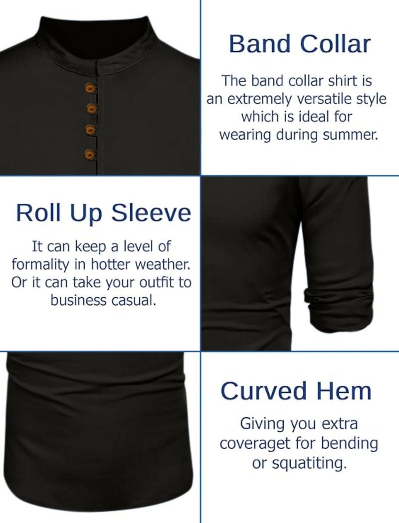 Macsivo Men's Stylish Mandarin Collar Kurta | Casual Ethnic Fusion Shirt for Daily, Party & Travel | Full Sleeves | Cotton Blend Comfort Fit Short Kurta Black - Image 4