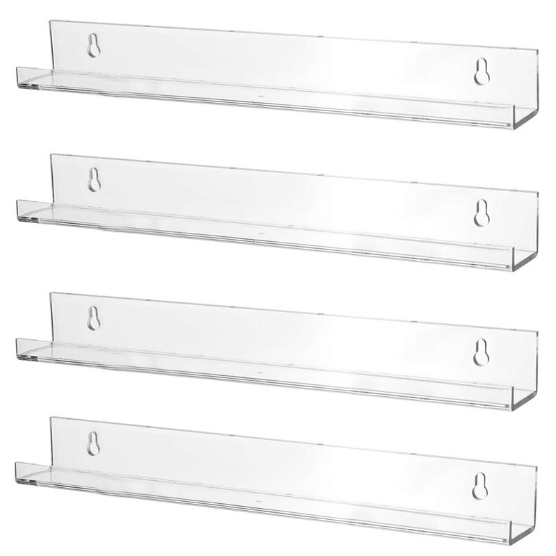 Sooyee 4 Pack 15 Inch Acrylic Invisible Kids Floating Bookshelf for Kids RoomModern Picture Ledge Display Toy Storage Wall ShelfClear 4 Pack