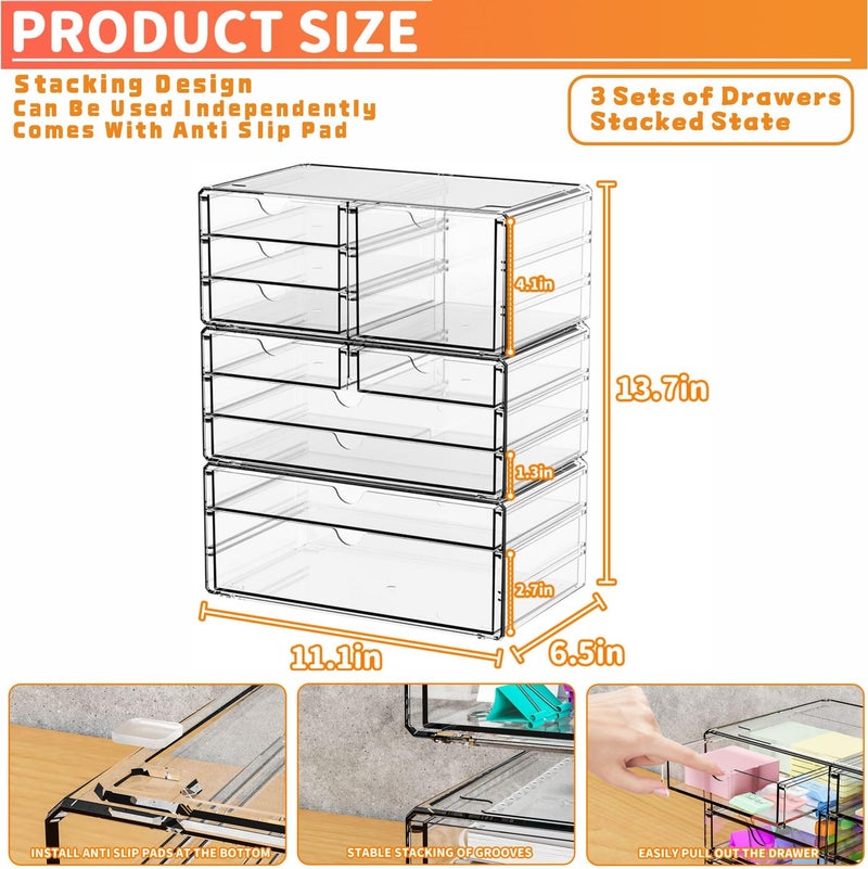 Yieach 3 Pack Clear Storage Drawers With 10 Drawers,Stackable 11.1 Large Acrylic Drawer Organizer and Makeup Organizer For Vanity,Bathroom Countertop,Cabinet,Pantry,Office Supply Storage Bins Drawers - Image 4