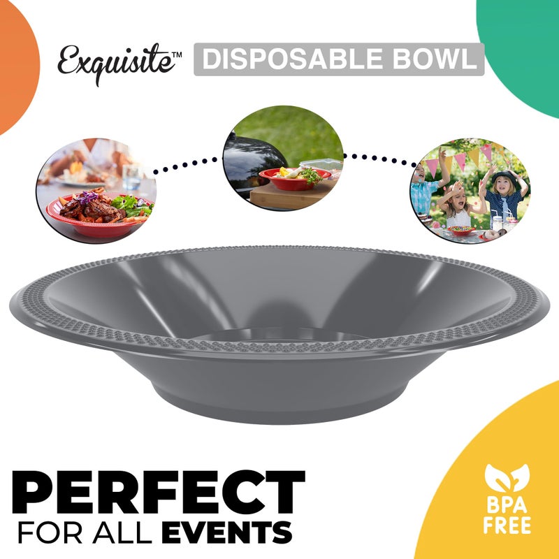 Exquisite 12 Oz Silver Plastic Bowls Disposable Soup Bowls For Hot Food - 100 Pcs Silver Cereal Bowl Plastic Disposable Bowl For Soup | Party Supplies - Image 2