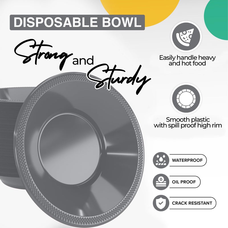 Exquisite 12 Oz Silver Plastic Bowls Disposable Soup Bowls For Hot Food - 100 Pcs Silver Cereal Bowl Plastic Disposable Bowl For Soup | Party Supplies - Image 4