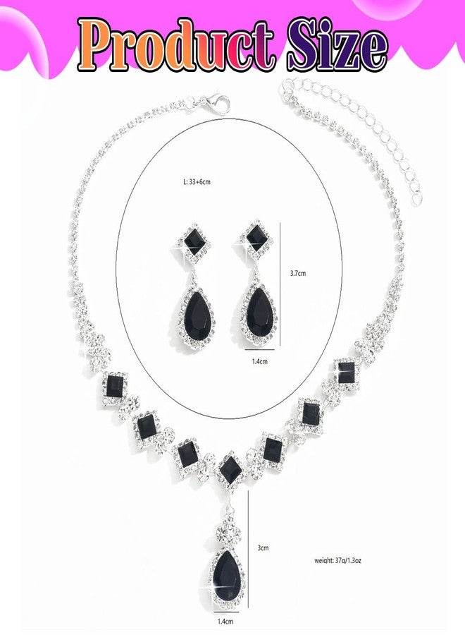 ايفينت طقم مجوهرات زفاف مرصع بأحجار الراين من إيرنت، قلادة وأقراط مرصعة بالألماس الأسود للنساء (أسود) - Image 4
