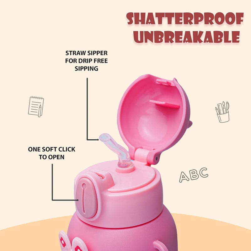 Veejet joyland 600ml Kids Sipper Water Bottle with Anti-Leak Cartoon Spacer | Spill-Proof, Durable for School,Travel, and Everyday Use with straw Drinking bottle | Gift for Birthday | Color : (Pink) - Image 2