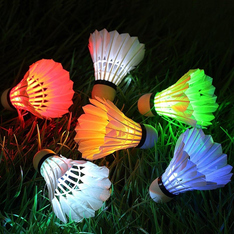 ZHENAN LED Badminton Shuttlecocks,Colourful Lighting Badminton Birdies,Goose Feather Shuttlecock,Glow in The Dark Birdie Balls for Outdoor Indoor Sport Activities (Feather_4pcs) - Image 2