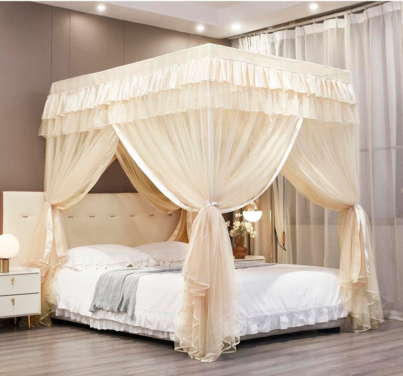 Mengersi Canopy Bed Curtains Full SizesBed Canopy for Girls Royal Luxurious Cozy Bed Drapes Girls Room DecorIvoryFull