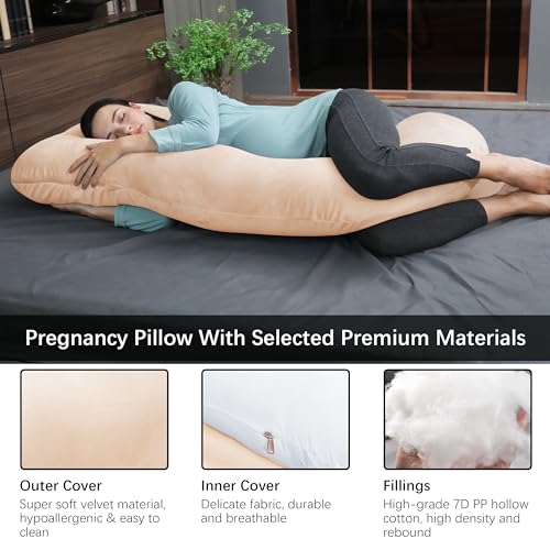 MOON PARK Pregnancy Pillows for Sleeping - U Shaped Full Body Maternity Pillow with Removable Cover - Support for Back, Legs, Belly, HIPS - 57 Inch Pregnancy Pillow for Women - Brown - Image 3