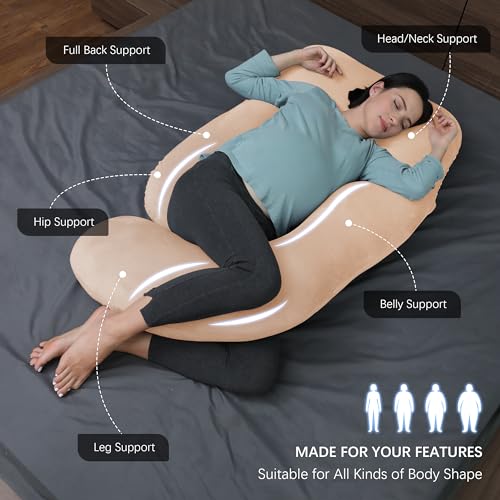 MOON PARK Pregnancy Pillows for Sleeping - U Shaped Full Body Maternity Pillow with Removable Cover - Support for Back, Legs, Belly, HIPS - 57 Inch Pregnancy Pillow for Women - Brown - Image 2