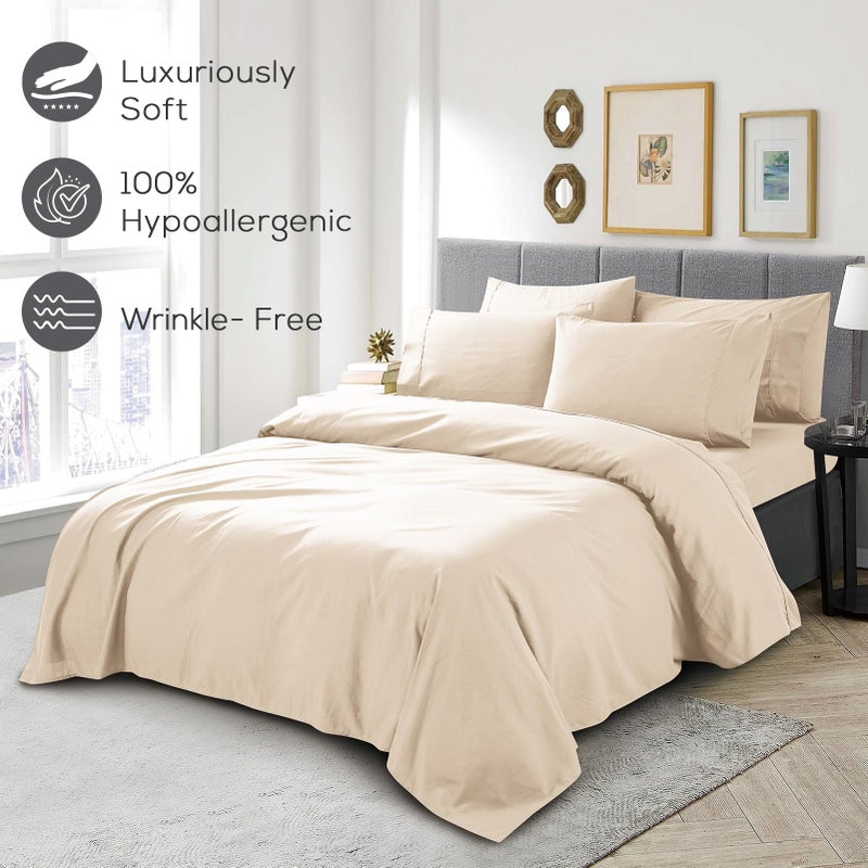 Mueller Luxury 6 PC Full Size Bed Sheets  Super Soft 1800  Deep Pocket up to 16"" Full Size Sheets  Transfers Heat  Breathes Better  Hypoallergenic  Wrinkle-Resistant  Oeko-TEX  Cream - Image 5
