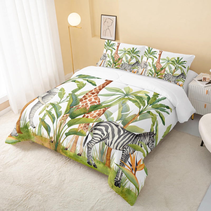 QOOMO Wild Animal Comforter Twin Size,Elephant Giraffe Zebra Kids Bedding Set,3Pcs Bedding Set Printed Comforter with 2 Pillowcases,Down Alternative,Soft and Lightweight,for All Seasons - Image 3