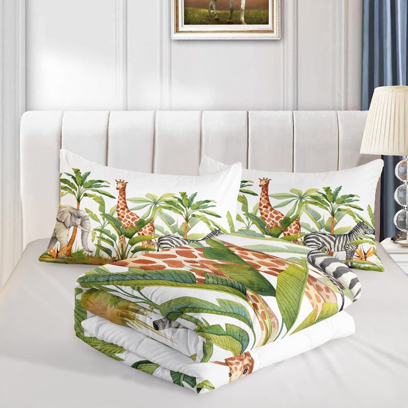 QOOMO Wild Animal Comforter Twin Size,Elephant Giraffe Zebra Kids Bedding Set,3Pcs Bedding Set Printed Comforter with 2 Pillowcases,Down Alternative,Soft and Lightweight,for All Seasons - Image 4