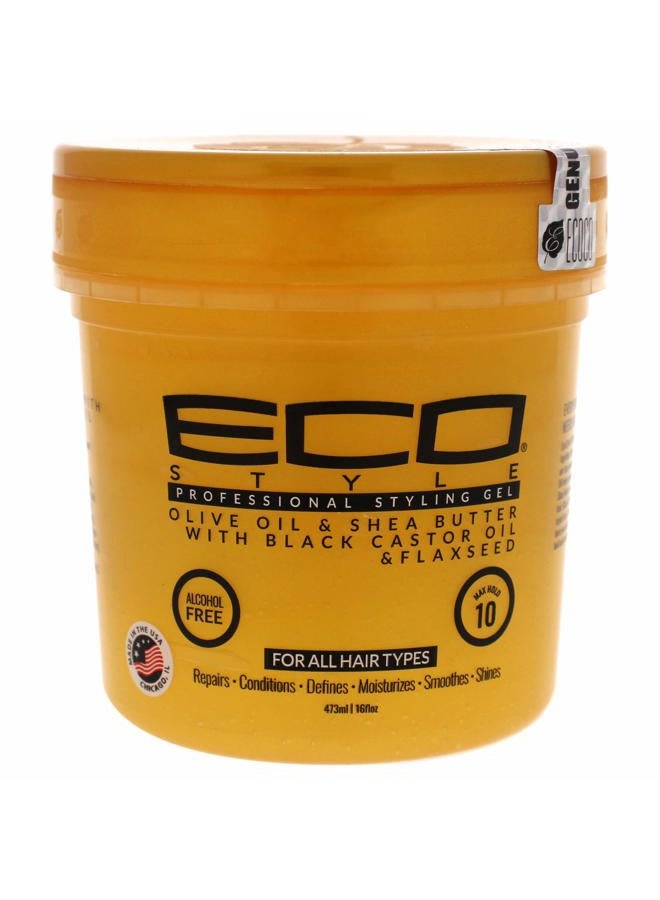Eco Style Gel - Olive Oil And Shea Butter Black Castor Oil And Flaxseed - Superior Hold And Healthy Shine - Helps Moisturize Scalp - Repairs Damaged Follicles - Promotes Hair Growth - 16 Oz