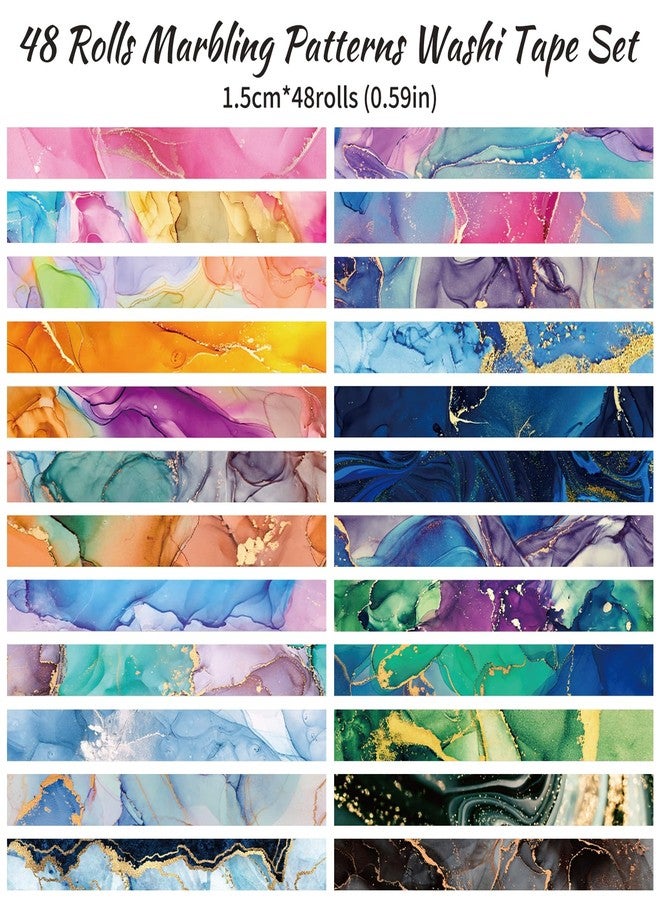 Mooker 48 Rolls Washi Tape Set - Decorative Masking Tape Colored Marbling Patterns, Adhesive Artists Tapes for Journaling Supplies, DIY Crafts, Scrapbooking, Junk Journal Supplies, School Supplies - Image 3