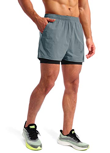 Pudolla Men’s 2 in 1 Running Shorts 5" Quick Dry Gym Athletic Workout Shorts for Men with Phone Pockets(Arona Blue Small) - Image 3