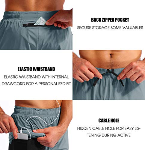 Pudolla Men’s 2 in 1 Running Shorts 5" Quick Dry Gym Athletic Workout Shorts for Men with Phone Pockets(Arona Blue Small) - Image 5