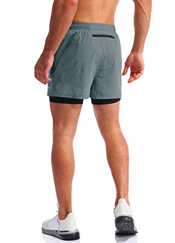 Pudolla Men’s 2 in 1 Running Shorts 5" Quick Dry Gym Athletic Workout Shorts for Men with Phone Pockets(Arona Blue Small) - Image 4