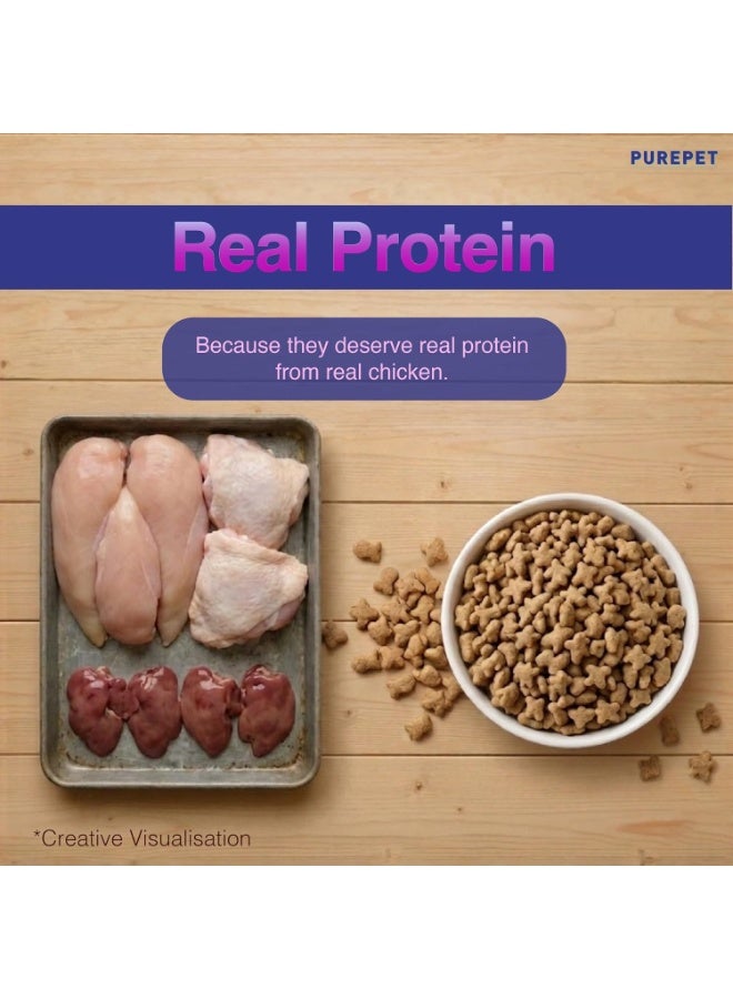 PUREPET Cat Food Real Chicken Flavour 1 Kg + Creamy Lickable Cat Treats (24x15g) - Image 3