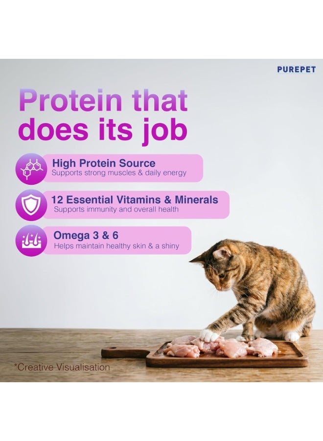 PUREPET Cat Food Real Chicken Flavour 1 Kg + Creamy Lickable Cat Treats (24x15g) - Image 2