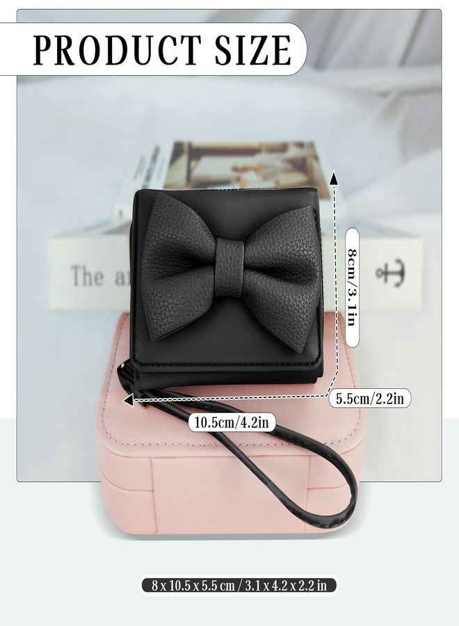 Feelorna Small Wallet for Women, Trifold PU Leather Wallets with Zipper Coin Pocket and Multiple Card Slots, Cute Bow Credit Card Holder Coin Purse with Wrist Strap (Black) - Image 2