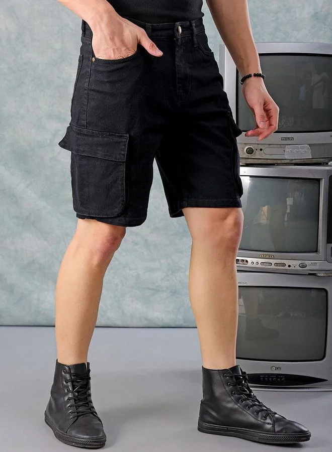 The Indian Garage Co Men Black Regular Fit Solid Shorts