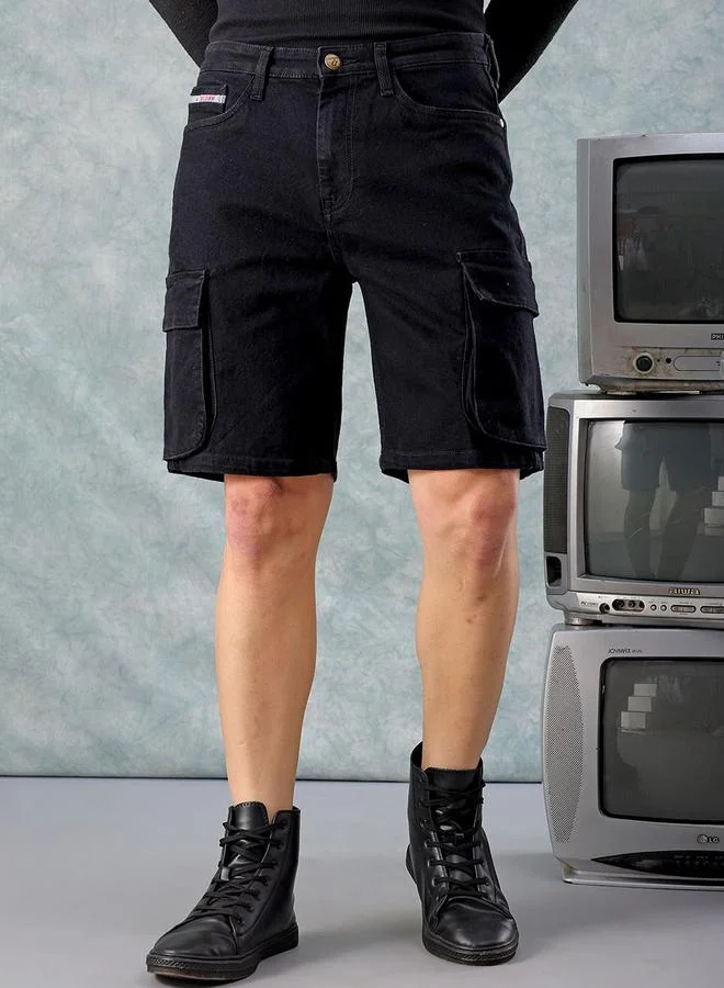 The Indian Garage Co Men Black Regular Fit Solid Shorts