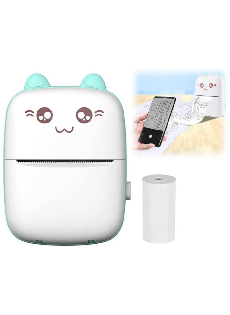 Portable Mini Pocket Printer BT Thermal Printer with Thermal Printing Paper USB Cable for Note Photo Web Document Printing, Blue