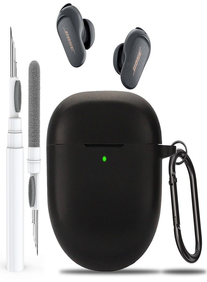 Olytop for Bose QuietComfort Earbuds II/Ultra Case with Cleaner Pen, Soft Silicone Cover Protective Shell Skin with Keychain Men Women for New Bose QC 2 Earbuds 2022/2023 - Black
