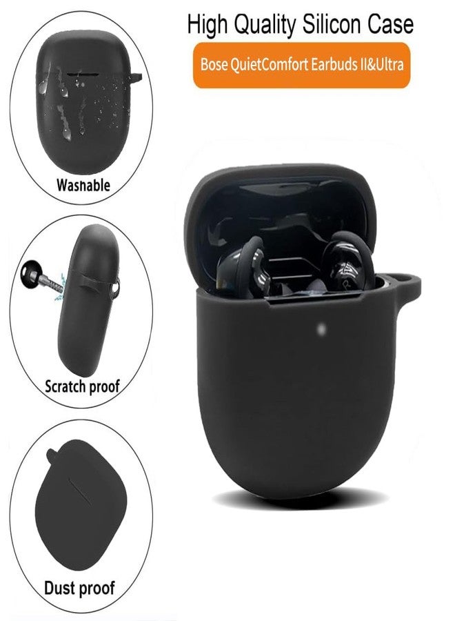 Olytop for Bose QuietComfort Earbuds II/Ultra Case with Cleaner Pen, Soft Silicone Cover Protective Shell Skin with Keychain Men Women for New Bose QC 2 Earbuds 2022/2023 - Black - Image 2