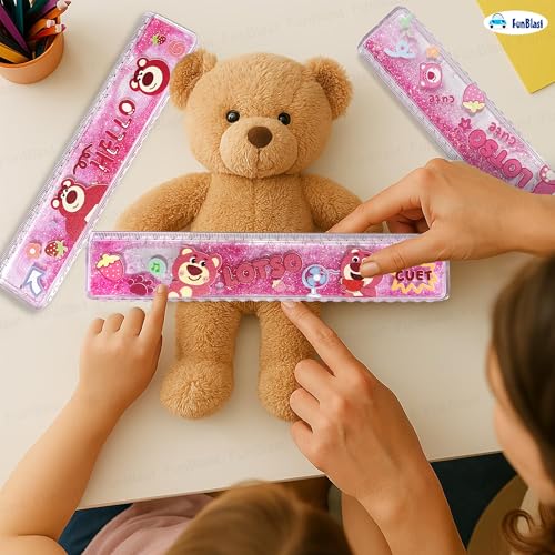 FunBlast Scale Ruler for Kids – 20 Cm Bear Design Scale for Kids, Glitter Scales Ruler Set for Students, Stationary Gifts for Girls, Return Gifts - 3 Pcs - Image 2