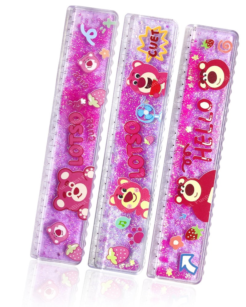 FunBlast Scale Ruler for Kids – 20 Cm Bear Design Scale for Kids, Glitter Scales Ruler Set for Students, Stationary Gifts for Girls, Return Gifts - 3 Pcs - Image 1