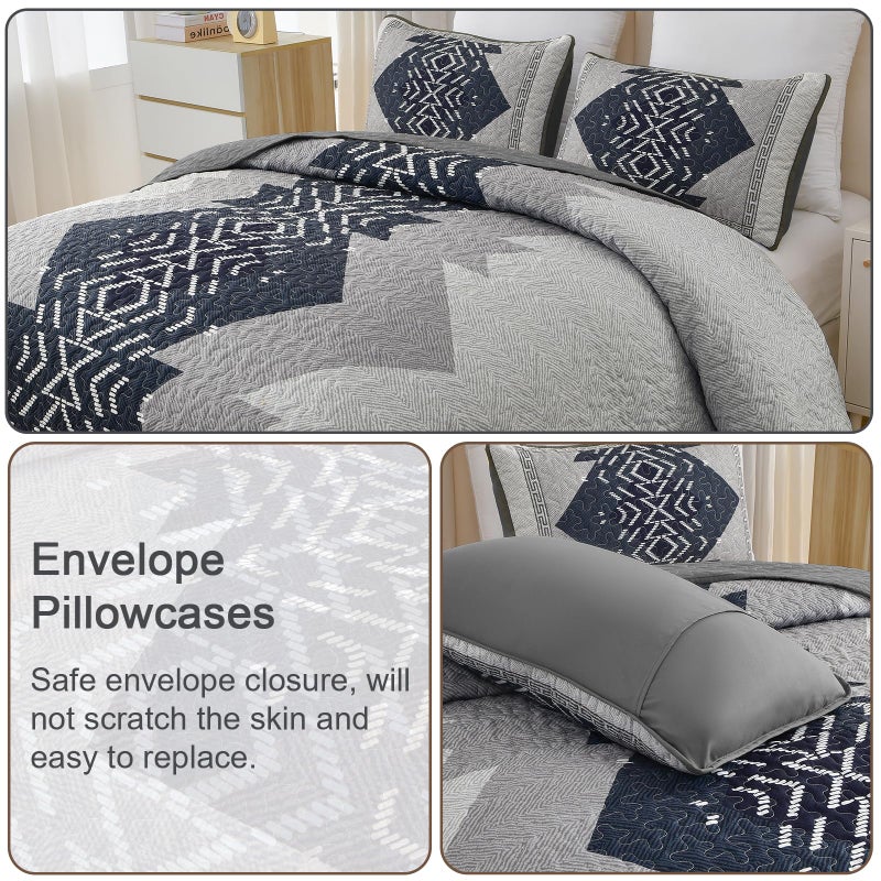 Dintszyayue King Quilt Set Boho,3 Piece Navy Bedding Coverlet Set Aztec Texture Bedspread Soft Lightweight Quilted Coverlet Set Reversiber Microfiber Bed Cover for Season(Navy,90"x103") - Image 5