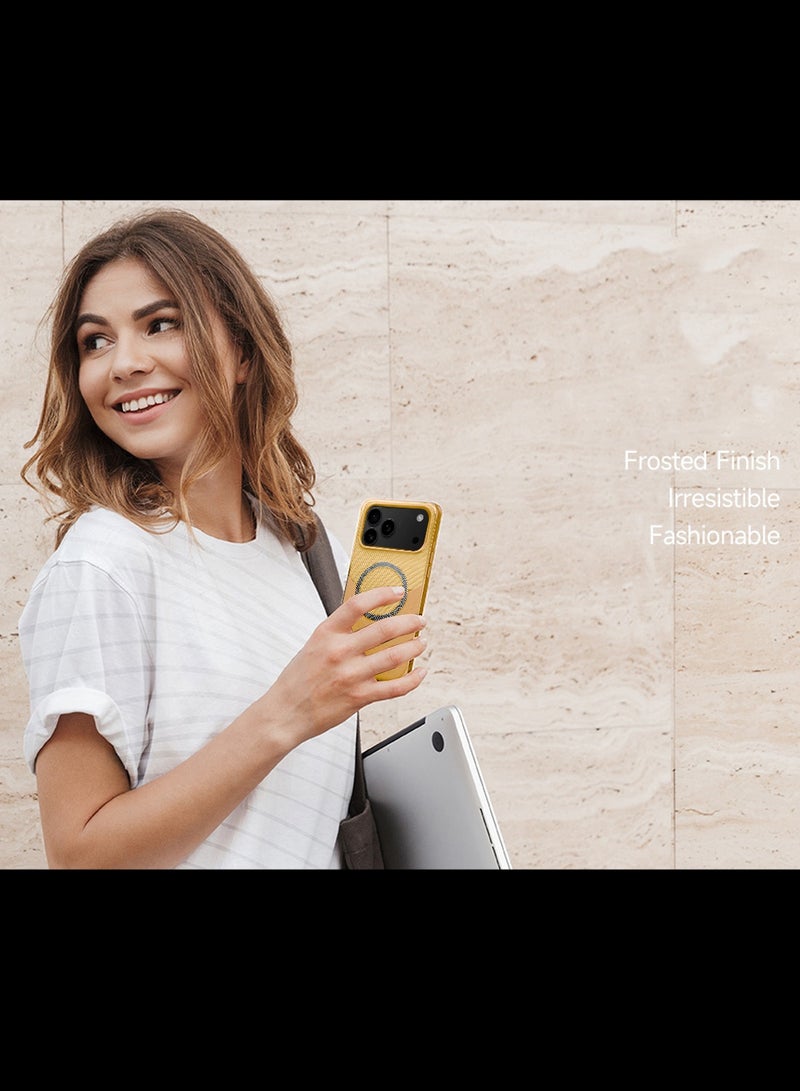 Wtech Apple iPhone 17 Pro Max 5G 2025 Luxury Leather Spliced with Durable Protection Magsafe Phone Case Cover (MCMPMN) - Golden/Pistal Orange - Image 3