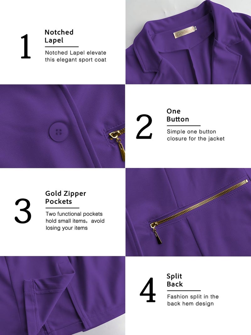 Genhoo Women's Work Blazer Long Sleeve Casual Blazer Jackets Outfit Suit with Zipper Pockets Purple Large - Image 5