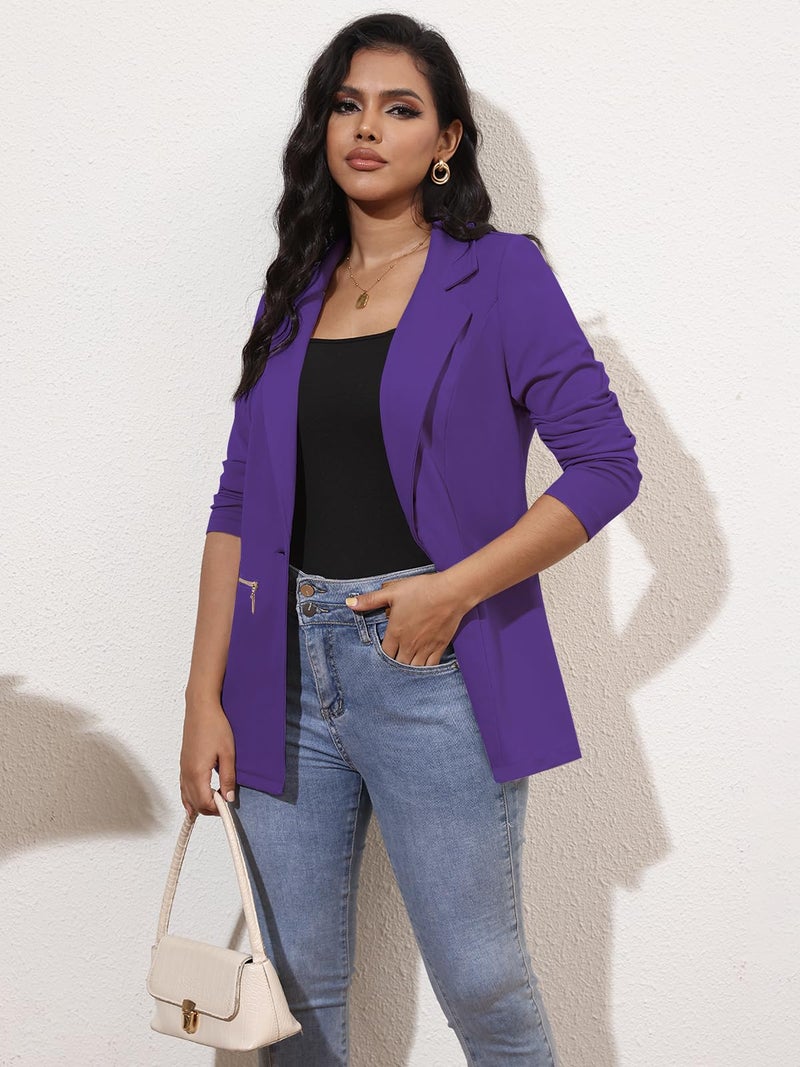 Genhoo Women's Work Blazer Long Sleeve Casual Blazer Jackets Outfit Suit with Zipper Pockets Purple Large - Image 2