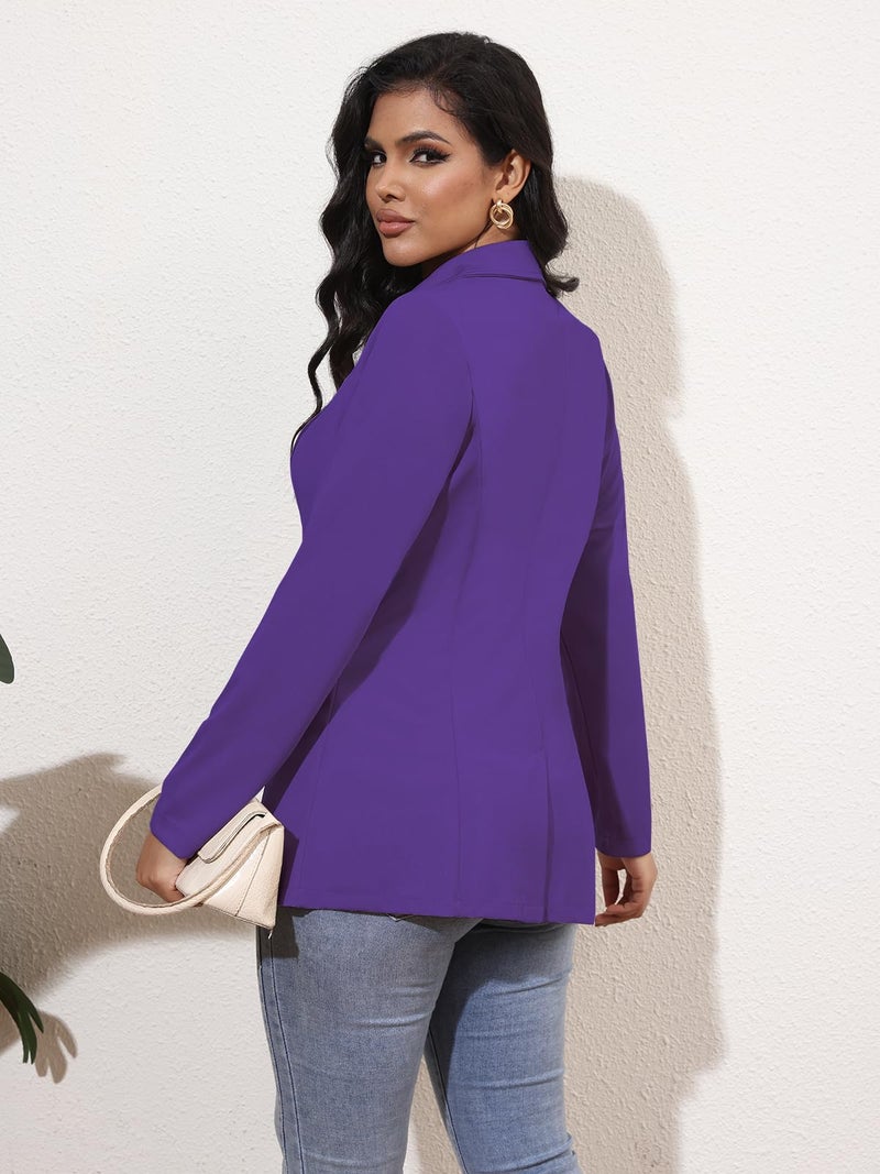 Genhoo Women's Work Blazer Long Sleeve Casual Blazer Jackets Outfit Suit with Zipper Pockets Purple Large - Image 4