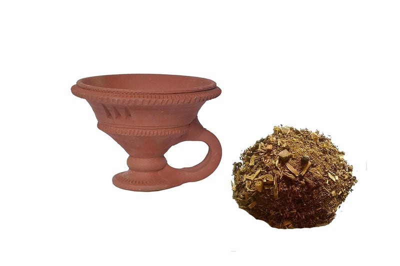 NRSON Natural Clay Dhoop Loban Dani Burner Holder with Mix Dhoop Powder Clay Dhoop Loban Dani Burner Holder with Stand for Pooja Medium Size