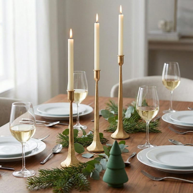 Denique Iron Taper Candle Holder Set of 3, Gold Candlestick Holders Decorative Candle Stand, Tapered Candle Holders Tall Set for Wedding, Dining Table, Home Decoration (Gold) - Image 3
