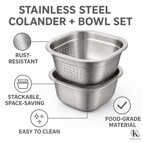 Kruvad Square Container Small Size Kitchen Colanders Strainer with Plan Bowl Washing Food Strainer Bowl Washing Food Strainer for Grapes Rice Fruits - Image 5