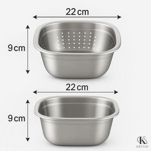 Kruvad Square Container Small Size Kitchen Colanders Strainer with Plan Bowl Washing Food Strainer Bowl Washing Food Strainer for Grapes Rice Fruits - Image 4
