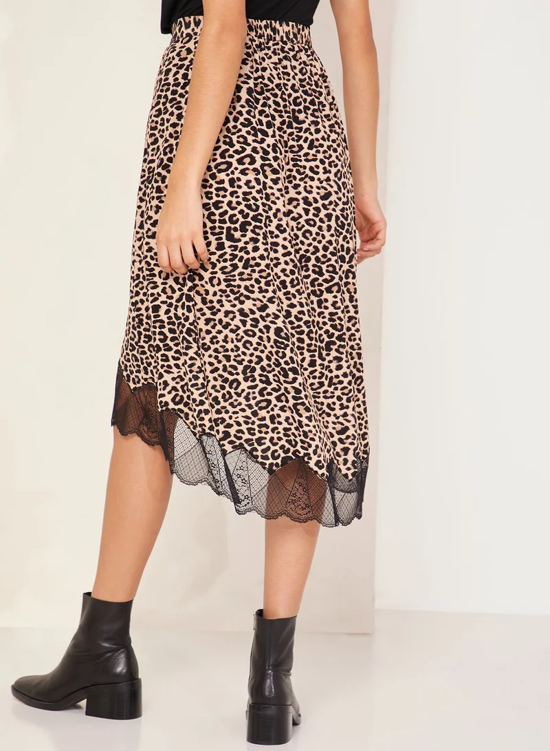 ZADIG & VOLTAIRE Joslin Leopard Print Lace Trim Skirt