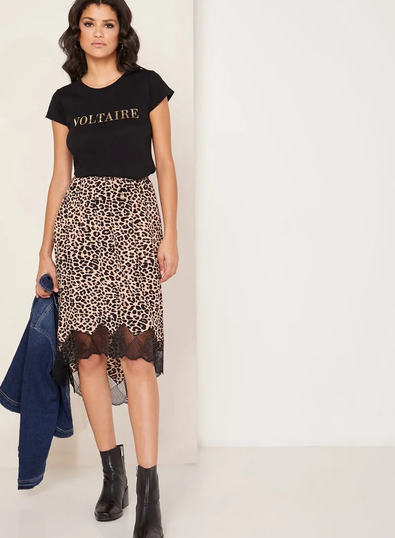 ZADIG & VOLTAIRE Joslin Leopard Print Lace Trim Skirt