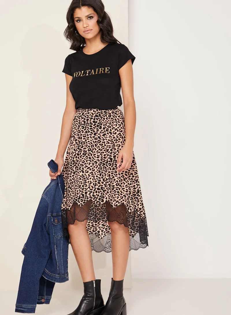 ZADIG & VOLTAIRE Joslin Leopard Print Lace Trim Skirt