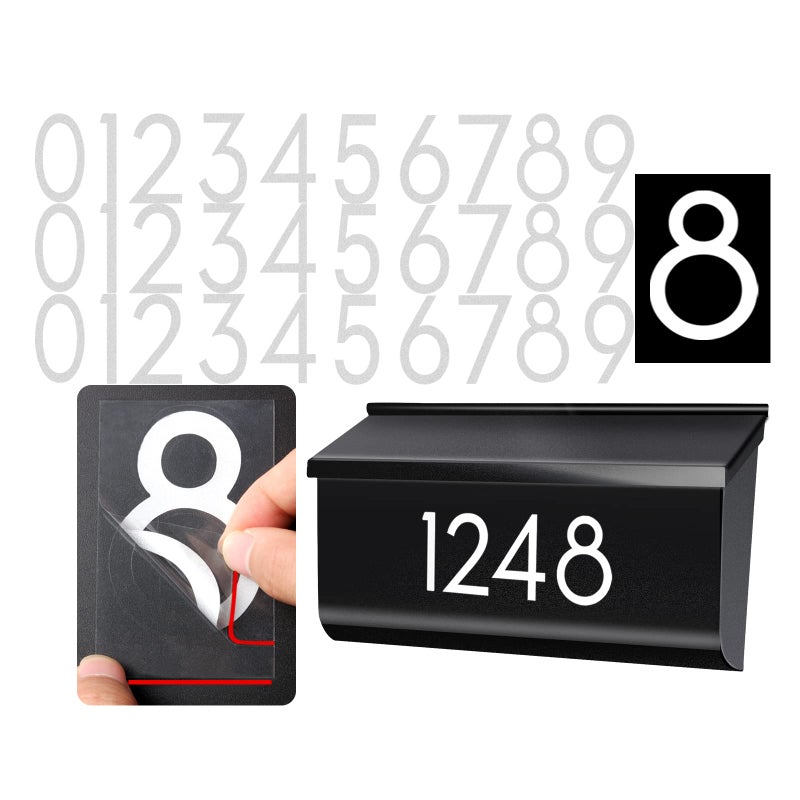 olaine 2 inch 30 Pcs Reflective Mailbox Numbers Stickers for Outside, Easy Installation with Prolonged Backing for and Pre-cut, Self Adhesive White Vinyl Address for House Address Sign Window Trash Bins - Image 1