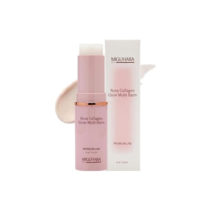 MIGUHARA Rose Collagen Glow Multi Balm Stick for Face, Eye, Neck | Korean Glass Skin Glow Face Serum Stick with 8 Hyaluronic Acids & Reallagen EX | All-in-One Vegan Hydrating Skincare (10g/0.35 oz.)
