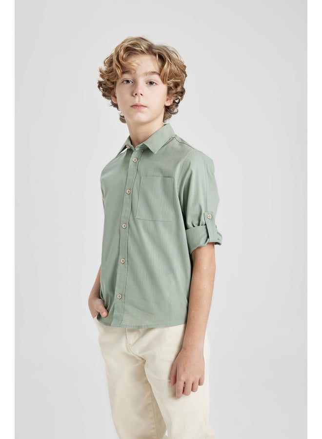 DeFacto Boy Regular Fit Polo Neck Woven Long Sleeve Shirt  - Image 1