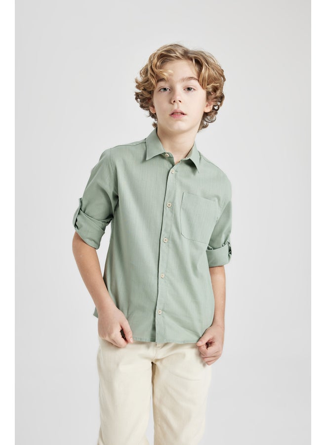 DeFacto Boy Regular Fit Polo Neck Woven Long Sleeve Shirt  - Image 2