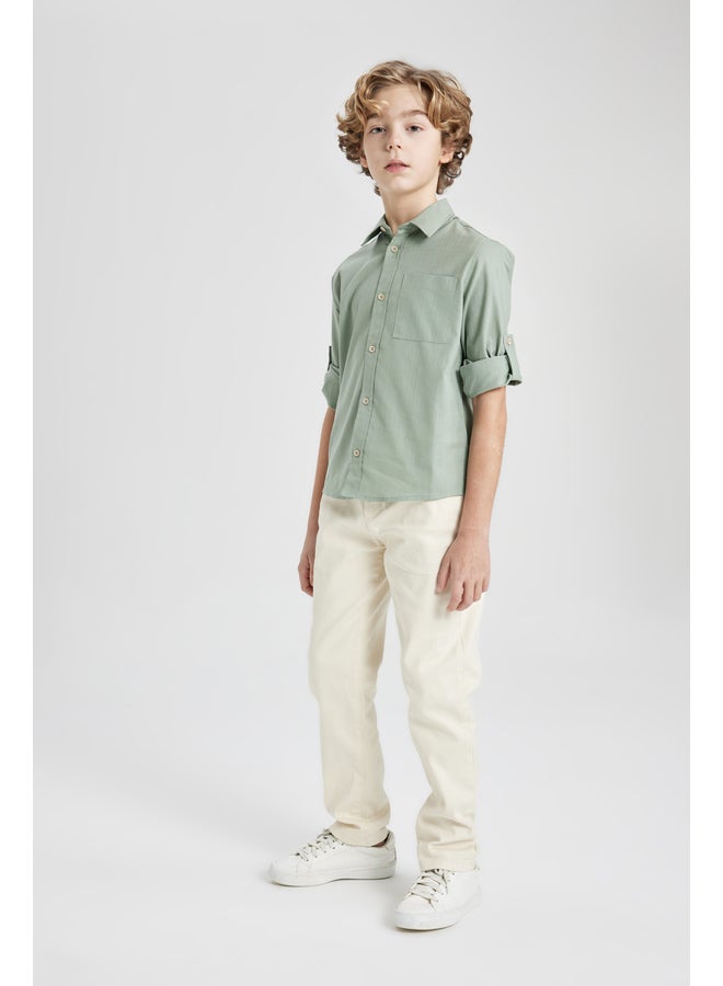 DeFacto Boy Regular Fit Polo Neck Woven Long Sleeve Shirt  - Image 3