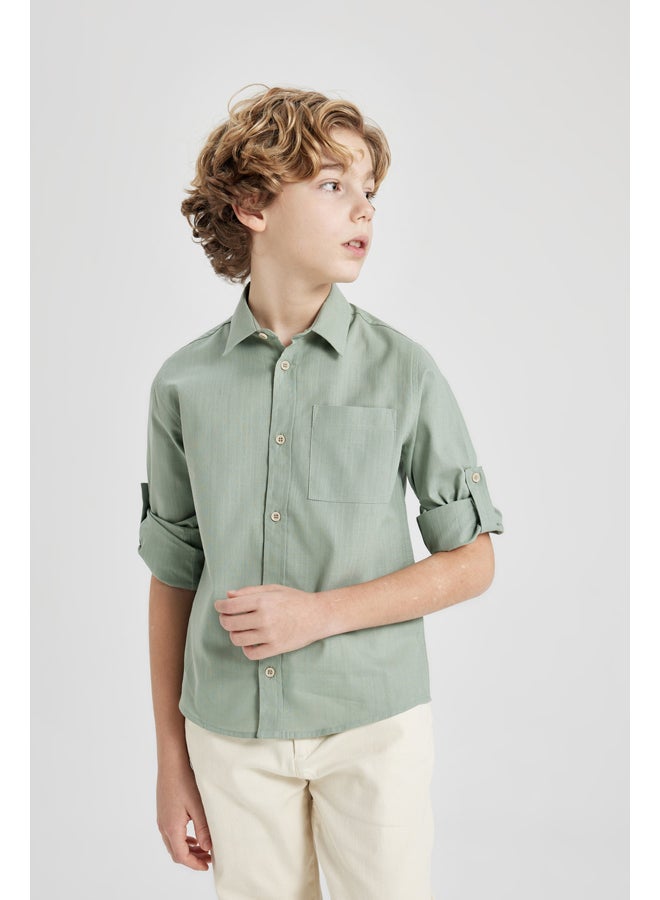 DeFacto Boy Regular Fit Polo Neck Woven Long Sleeve Shirt  - Image 4