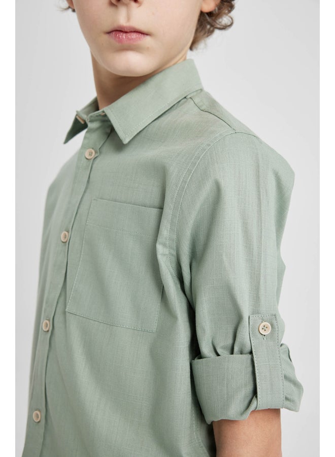 DeFacto Boy Regular Fit Polo Neck Woven Long Sleeve Shirt  - Image 5