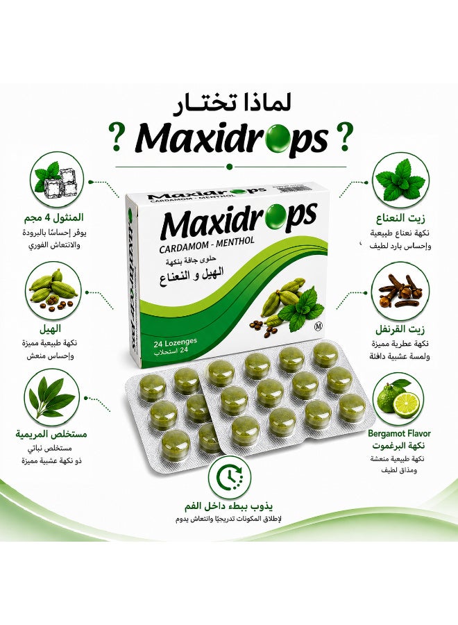 Maxidrops Cardamom & Menthol Lozenges with Sage, Bergamot & Clove, 24 Lozenges – Throat & Breath Freshening - Image 2
